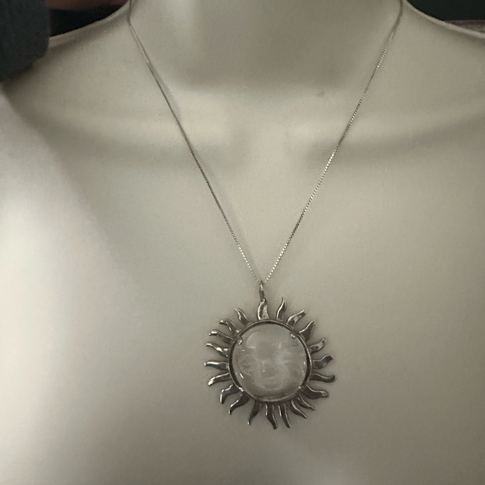Radiant Silver Sunburst Pendant Necklace - Picture 3 of 7